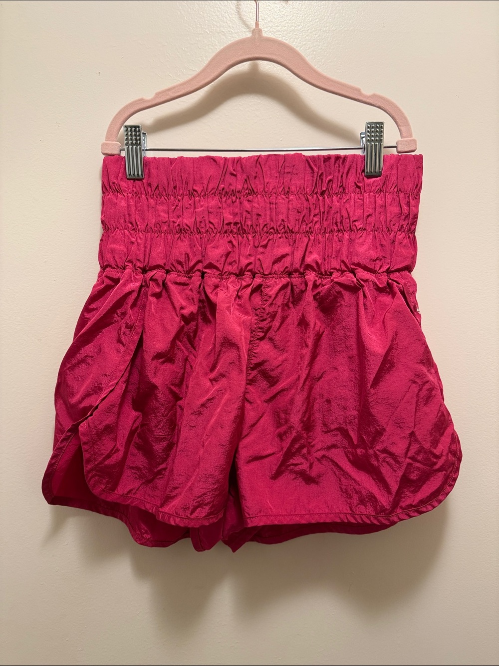 FP Movement by Free People Fuchsia High-Waist Smocked Shorts